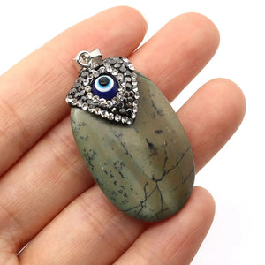 Green Hainan Pine Pendant Set with Evil Eye Quartz for Jewelry Making DIY