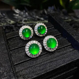 Green Inlaid Chalcedony Agate Jade Stud Earrings