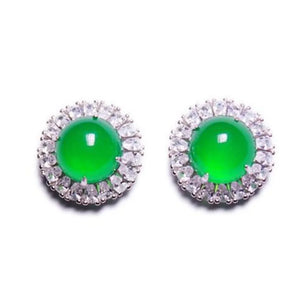 Green Inlaid Chalcedony Agate Jade Stud Earrings