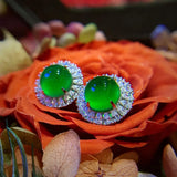 Green Inlaid Chalcedony Agate Jade Stud Earrings