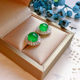 Green Inlaid Chalcedony Agate Jade Stud Earrings