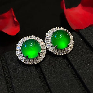 Green Inlaid Chalcedony Agate Jade Stud Earrings