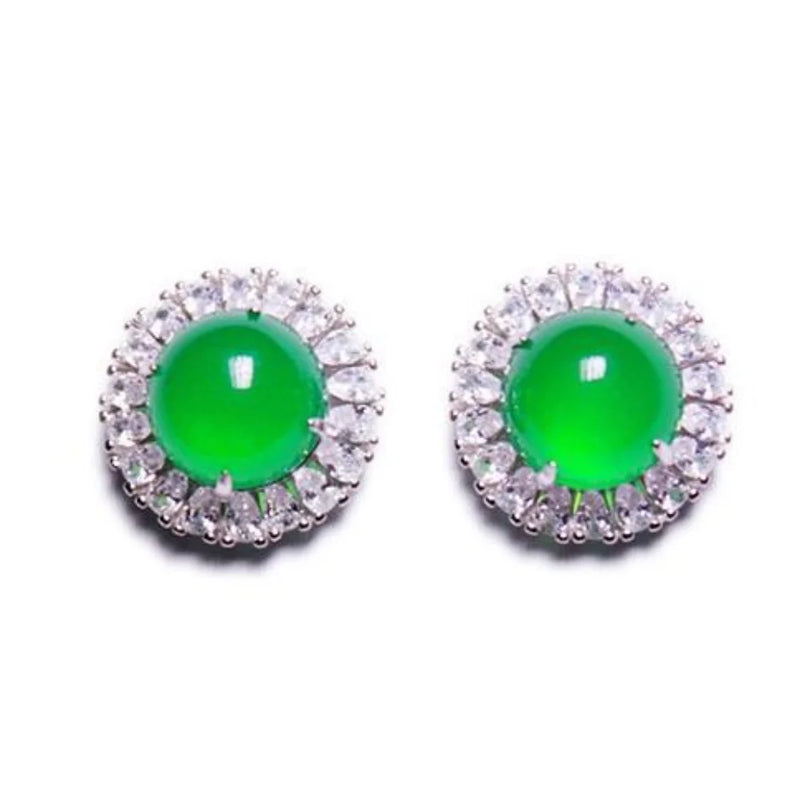 Green Inlaid Chalcedony Agate Jade Stud Earrings