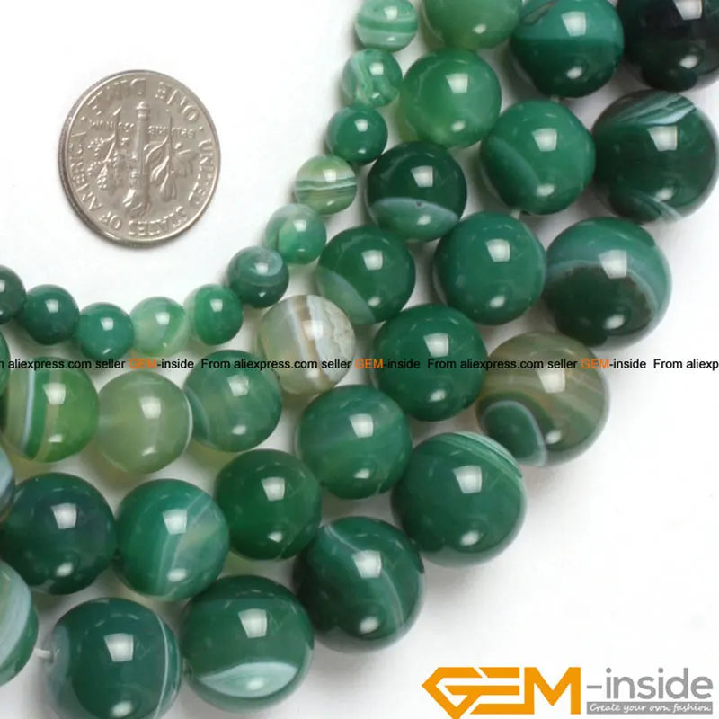 Green Sardonyx Agates Round Beads 15 Inch Strand for Jewelry Making