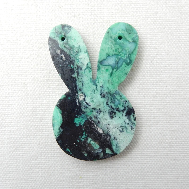 Natural Green Turquoise Carved Rabbit Head Pendant Bead 61x40x7mm