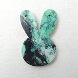 Natural Green Turquoise Carved Rabbit Head Pendant Bead 61x40x7mm