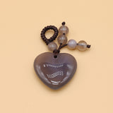 Grey Agate Heart Keychain Love Pendant Necklace Charm Jewelry 1Pc