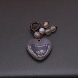 Grey Agate Heart Keychain Love Pendant Necklace Charm Jewelry 1Pc