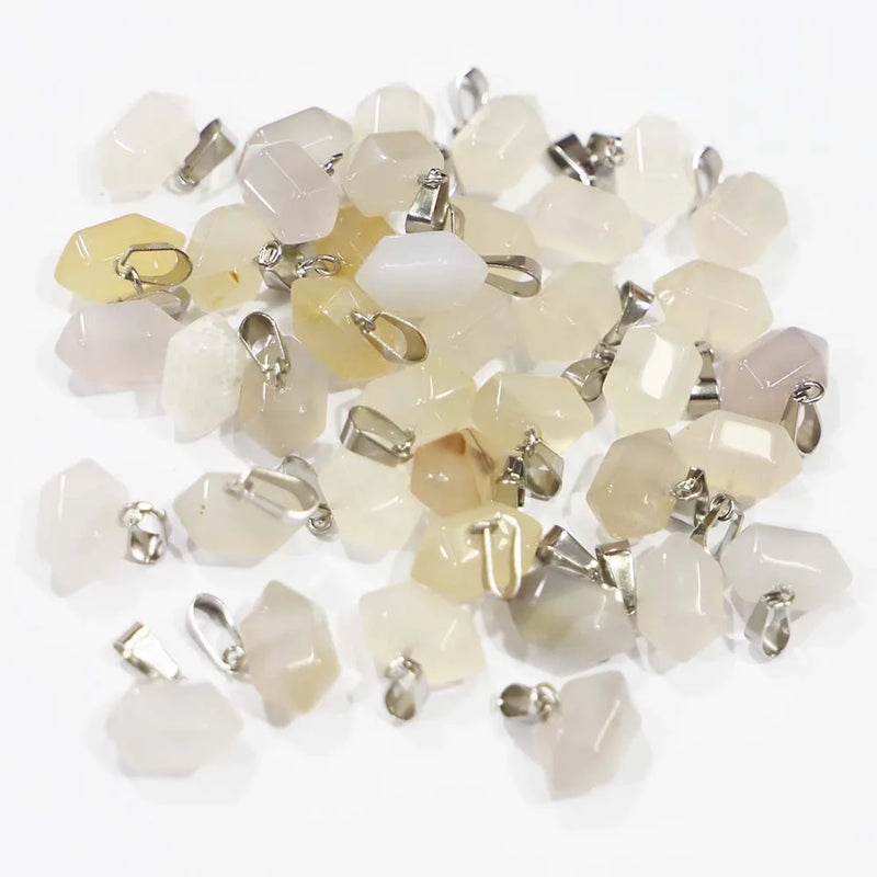 Grey Agate Hexagonal Pillar Ornament Necklace Pendants 30Pcs