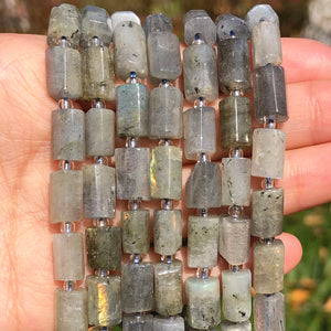 Grey Labradorite Faceted Cylinder Gemstone Beads for Jewelry Making