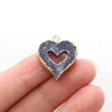 Grey Love Heart Gilt Edge Pendant for Jewelry Making
