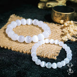 Gypsum Beaded Bracelet Women Men Cat Eye Round Bead Wristband