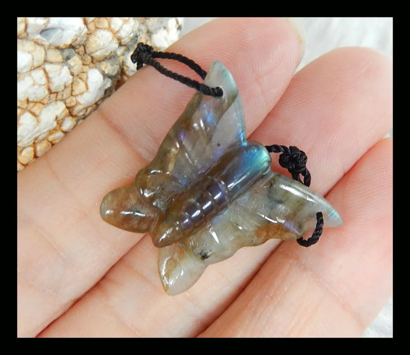 Labradorite Butterfly Necklace Pendant Handcarved