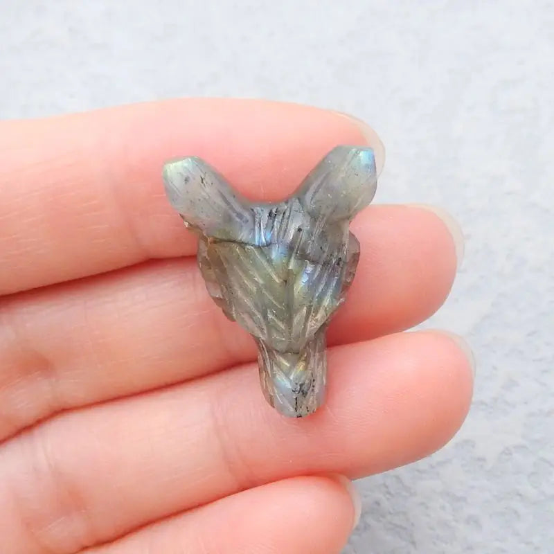Natural Stone Labradorite Wolf Head Necklace Pendant