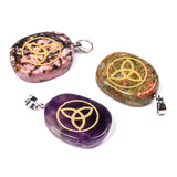 Natural Stone Carve Clover Triquetra Geometric Pattern Pendant Necklace