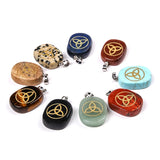 Natural Stone Carve Clover Triquetra Geometric Pattern Pendant Necklace