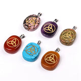Natural Stone Carve Clover Triquetra Geometric Pattern Pendant Necklace