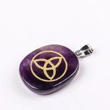 Natural Stone Carve Clover Triquetra Geometric Pattern Pendant Necklace