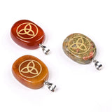 Natural Stone Carve Clover Triquetra Geometric Pattern Pendant Necklace