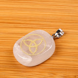 Natural Stone Carve Clover Triquetra Geometric Pattern Pendant Necklace