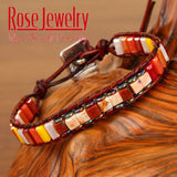 Natural Stone Chakra Bracelet Leather Wrap Creative Couples Bracelets