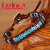Natural Stone Chakra Bracelet Leather Wrap Creative Couples Bracelets