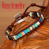 Natural Stone Chakra Bracelet Leather Wrap Creative Couples Bracelets