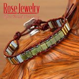 Natural Stone Chakra Bracelet Leather Wrap Creative Couples Bracelets