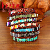 Natural Stone Chakra Bracelet Leather Wrap Creative Couples Bracelets