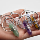 Stone Healing Pointed Pendant Necklaces Hexagonal Column Circle Crystal