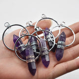 Stone Healing Pointed Pendant Necklaces Hexagonal Column Circle Crystal