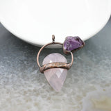 Vintage Natural Stone Healing Rose Crystals Pendant Necklace