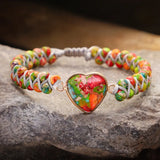 Boho Stone Heart Charm Bracelet Colorful Beads Braid Friendship Jewelry