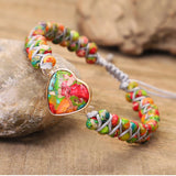 Boho Stone Heart Charm Bracelet Colorful Beads Braid Friendship Jewelry