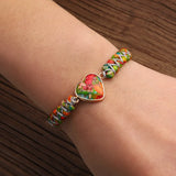 Boho Stone Heart Charm Bracelet Colorful Beads Braid Friendship Jewelry