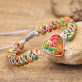 Boho Stone Heart Charm Bracelet Colorful Beads Braid Friendship Jewelry