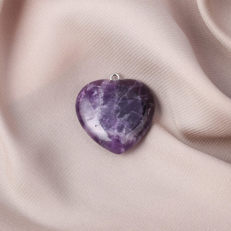Natural Stone Heart Pendant Charms Amethysts Tiger Eye Pendant 30x30x10mm