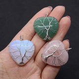 Natural Stone Heart Quartz Crystal Agate Lapis Lazuli Pendant Tree of Life