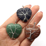 Natural Stone Heart Quartz Crystal Agate Lapis Lazuli Pendant Tree of Life