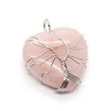 Natural Stone Heart Quartz Crystal Agate Lapis Lazuli Pendant Tree of Life