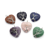 Natural Stone Heart Quartz Crystal Agate Lapis Lazuli Pendant Tree of Life