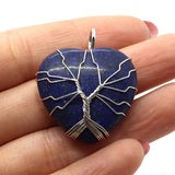 Natural Stone Heart Quartz Crystal Agate Lapis Lazuli Pendant Tree of Life