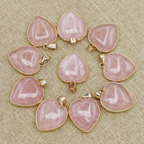 Rose Quartz Heart Pendants Necklace Making Charms 10Pcs