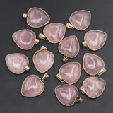 Rose Quartz Heart Pendants Necklace Making Charms 10Pcs