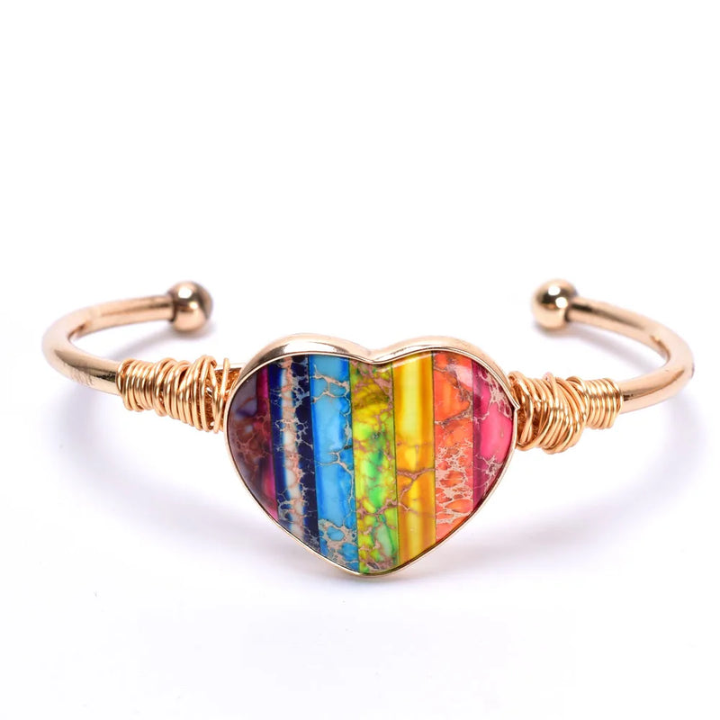 Heart Shaped Sea Sediment Reiki Chakra Bangle Bracelet