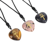 Amethyst Stone Heart Ankh Cross Charm Necklace Reiki Crystal Jewelry