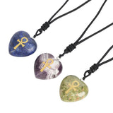 Amethyst Stone Heart Ankh Cross Charm Necklace Reiki Crystal Jewelry