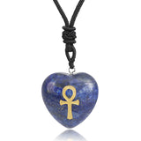 Amethyst Stone Heart Ankh Cross Charm Necklace Reiki Crystal Jewelry