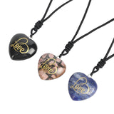 Natural Stone Heart Pendant Engrave Love Romantic Reiki Healing Crystal Amethyst