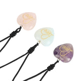Natural Stone Heart Pendant Engrave Love Romantic Reiki Healing Crystal Amethyst